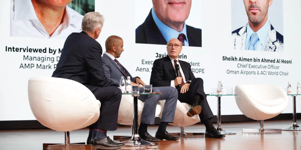 Javier Marn, vicepresidente ejecutivo de Aena y presidente de ACI Europa, en su participacin en el panel The Presidents Political Playbooks. Foto: Aena